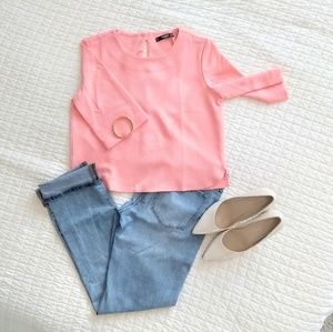 Mango peach textured cropped blouse